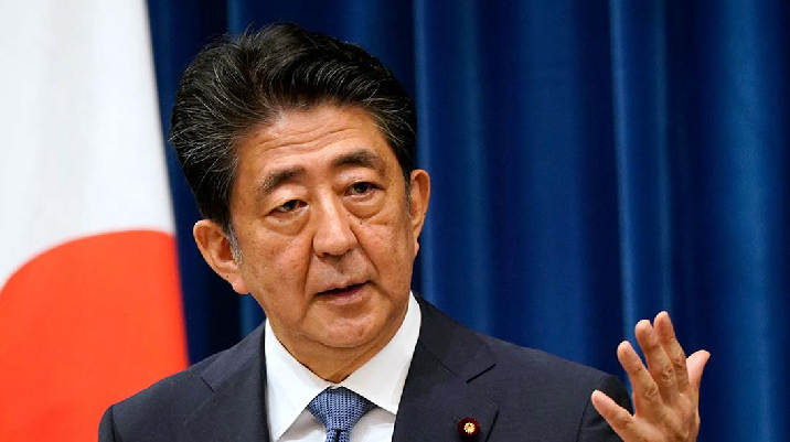 Former Japanese Prime Minister, Shinzo Abe, speaks at a political event